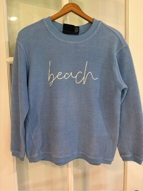 Pennant Beach Sweatshirt Size XS Vacation Beach Retro Cursive Destination Corded